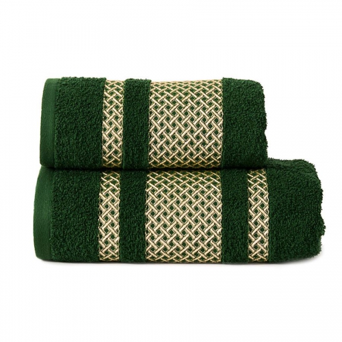 Ręcznik 50 x 90 cm kolor ciemno zielony butelkowy ze złotą bordiurą, N2276
