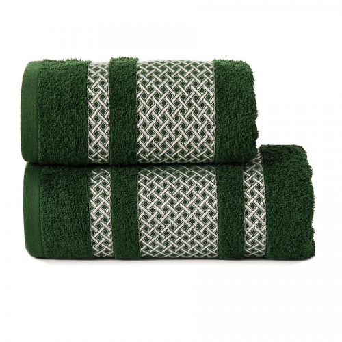 Ręcznik 50 x 90 cm kolor ciemno zielony butelkowy ze srebrną bordiurą, N2282